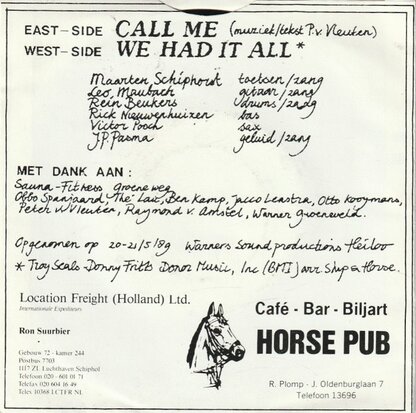 Ship & Horse band - Call Me + We Had It All (Vinylsingle)