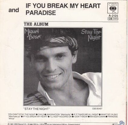 Miguel Bose - If You Break My Heart + Paradise "Africa" (Vinylsingle)