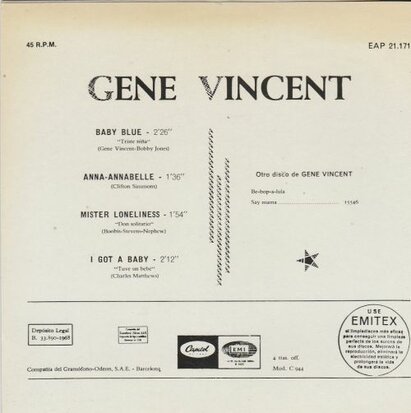 Gene Vincent - Baby Blue (EP) (Vinylsingle)