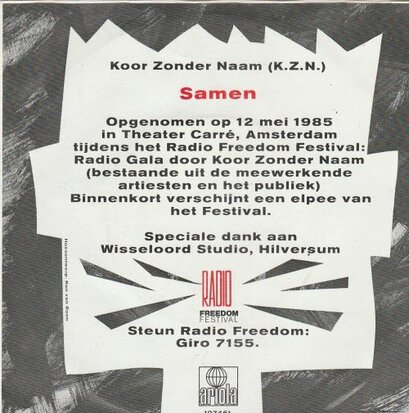 Koor Zonder Naam - Samen + RAP Samen (Vinylsingle)