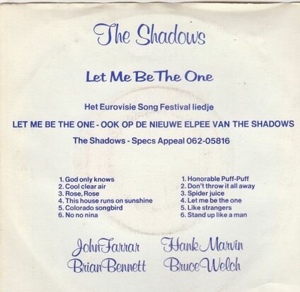 Shadows - Let me be the one + Stand up like a man (Vinylsingle)