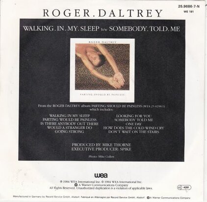 Roger Daltrey - Walking in my sleep + Somebody told me (Vinylsingle)