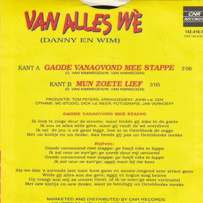 Van Alles We - Goade vanaovend mee stappe + Mun zoete lief (Vinylsingle)