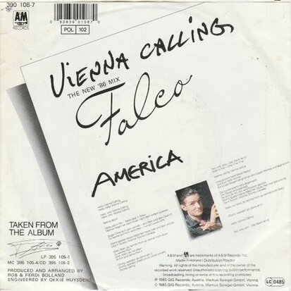 Falco - Vienna calling + Tango the night (Vinylsingle)