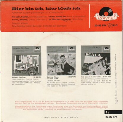 Caterina Valente - Hier Bin Ich Hier Bleib Ich (EP) (Vinylsingle)