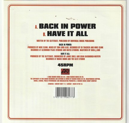 Glitterati - Back In Power + Have It All (Vinylsingle)