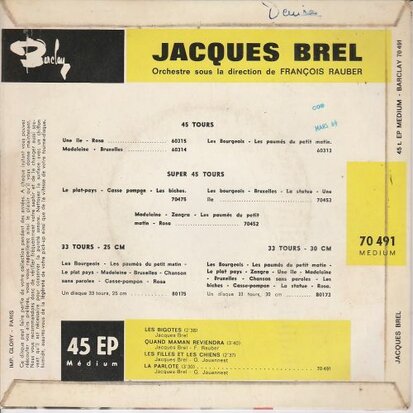 Jacques Brel - les Bigotes (EP) (Vinylsingle)