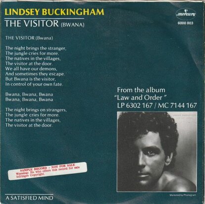 Lindsey Buckingham - The Visitor + A Satisfied Mind (Vinylsingle)