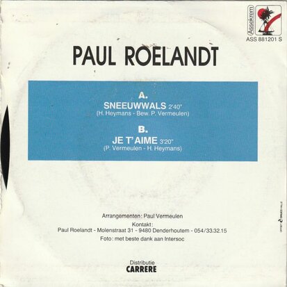 Paul Roelandt - Sneeuwwals + Je T'aime (Vinylsingle)