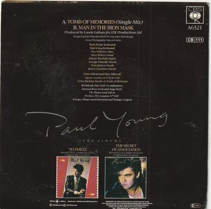 Paul Young - Tomb Of Memories + Man In The Iron Mask (Vinylsingle)