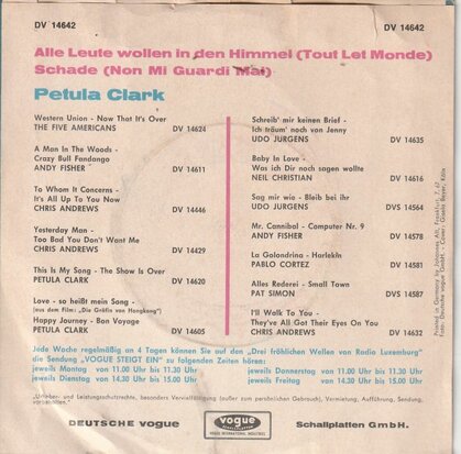 Petula Clark - Alle leute wollen in den himmel + Schade (Vinylsingle)