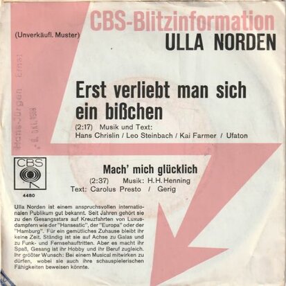 Ulla Norden - Erst verliebt man sich ein bischen + Mach mich glucklich (Vinylsingle)