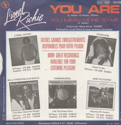 Lionel Richie - You are + You mean more to me (Vinylsingle)