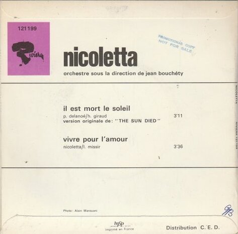 Nicoletta - Il Est Mort Le Soleil + Vivre Pour L'amour (Vinylsingle)