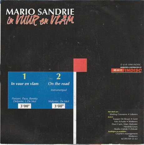 Mario Sandrie - In Vuur En Vlam + On The Road (Vinylsingle)