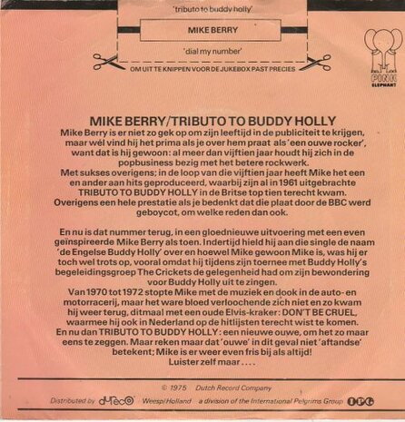 Mike Berry - Tribute to Buddy Holly + Dial my number (Vinylsingle)