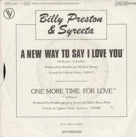 Billy Preston & Syreeta - A New Way To Say I Love You + One More Time For Love (Vinylsingle)