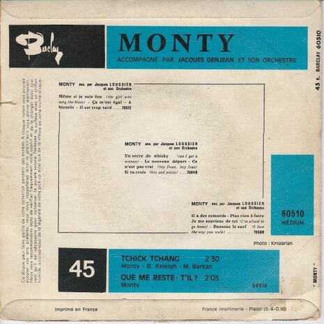 Monty - Tchick Tchang + Que Me Reste-T-Il? (Vinylsingle)