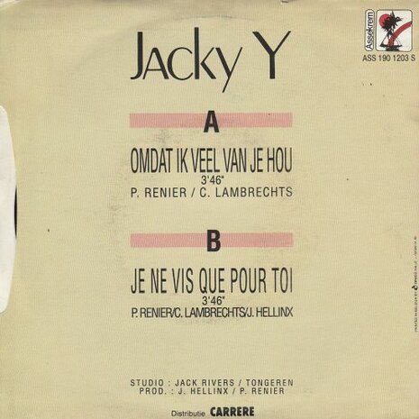 Jacky Y - Omdat Ik Veel van Je Hou + Je Ne Vis Que Pour Toi (Vinylsingle)