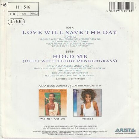 Whitney Houston - Love will save the day + Hold me (Vinylsingle)