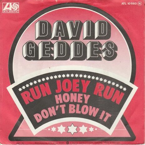 David Geddes - Run Joey run + Honey don't blow it (Vinylsingle)