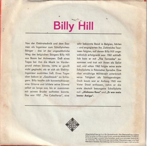 Billy Hill - Alabama Rose + Er War Mein Bester Amigo (Vinylsingle)