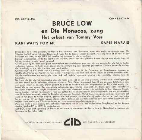 Bruce Low - Kari Waits For Me + Sarie Marais (Vinylsingle)