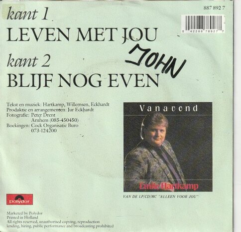 Emile Hartkamp - Leven Met Jou + Blijf Nog Even (Vinylsingle)