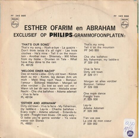 Esther & Abraham Ofarim - Don't think twice it's all right + 900 miles from my home (Vinylsingle)