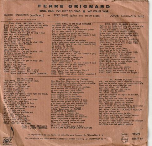 Ferre Grignard - Ring, ring, I've got to sing + We want war (Vinylsingle)