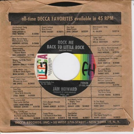 Jan Howard - Rock Me Back To Little Rock + Hello Stranger (Vinylsingle)