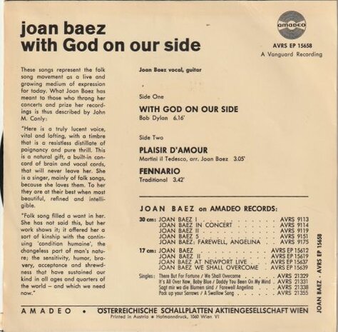 Joan Baez - With God on your side + Plasir d'amour + Fennario (Vinylsingle)