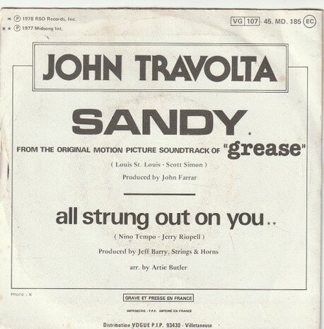 John Travolta - Sandy + All strung out on you (Vinylsingle)