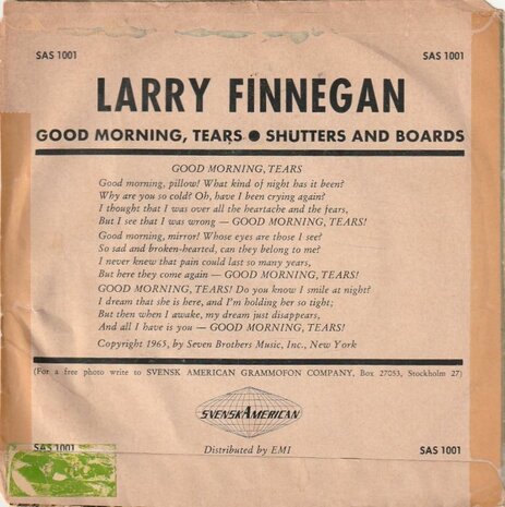 Larry Finnegan - Good Morning, Tears + Shutters And Boards (Vinylsingle)