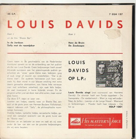 Louis Davids - In De Jordaan (EP) (Vinylsingle)