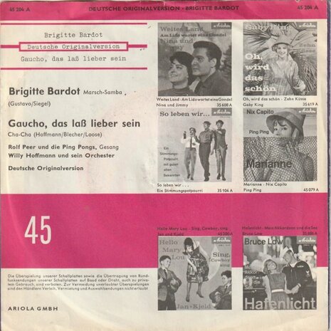 Rolf Peer - Brigitte Bardot + Gaucho, Das Lass Lieber Sein (Vinylsingle)