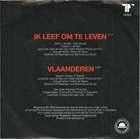 Vader Abraham - Ik leef om te leven + Vlaanderen (Vinylsingle)