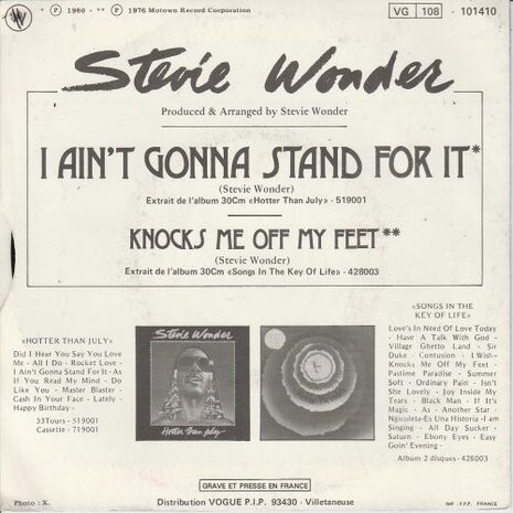 Stevie Wonder - I ain't gonna stand for it + Knocks me off (Vinylsingle)