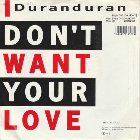 Duran Duran - I don't want your love + (LP version) (Vinylsingle)